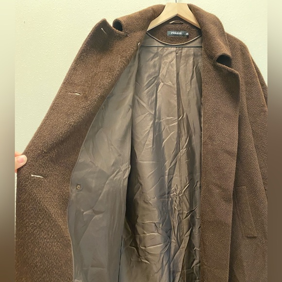 Prague Womens Wool Alpaca Long Coat Dark Brown Oversized Slouchy Relaxed Fit XXL - Picture 6 of 10